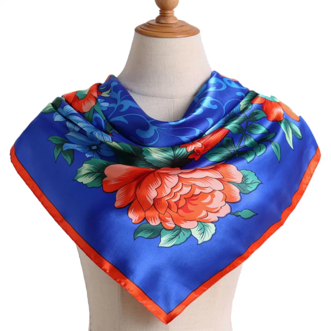 Custom Pretty Fashion Floral Pattern Silk Like Neck Scarf for Ladies