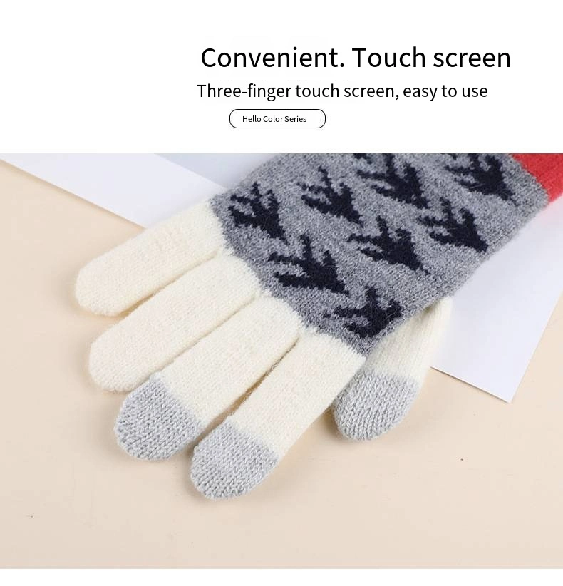 Classic Popular Cool Adults Men Women Fashion Thick Winter Warm Wool Heated Knitted Riding Bicycle Sports Touch Screen Custom Jacquard Knitting Gloves