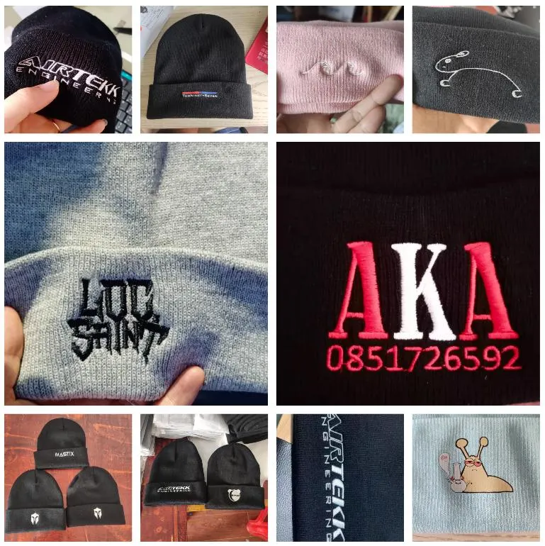 Wholesale Embroidery Custom Logo Warm Slouchy Jacquard Winter Knitted Hats Beanie