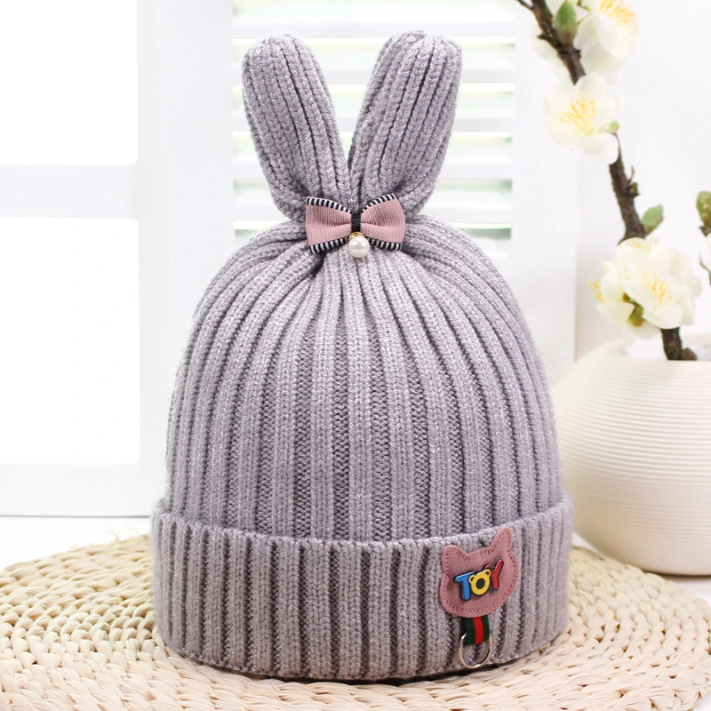 Stripe Knitted Acrylic Winter POM POM Beanie Baby Hat