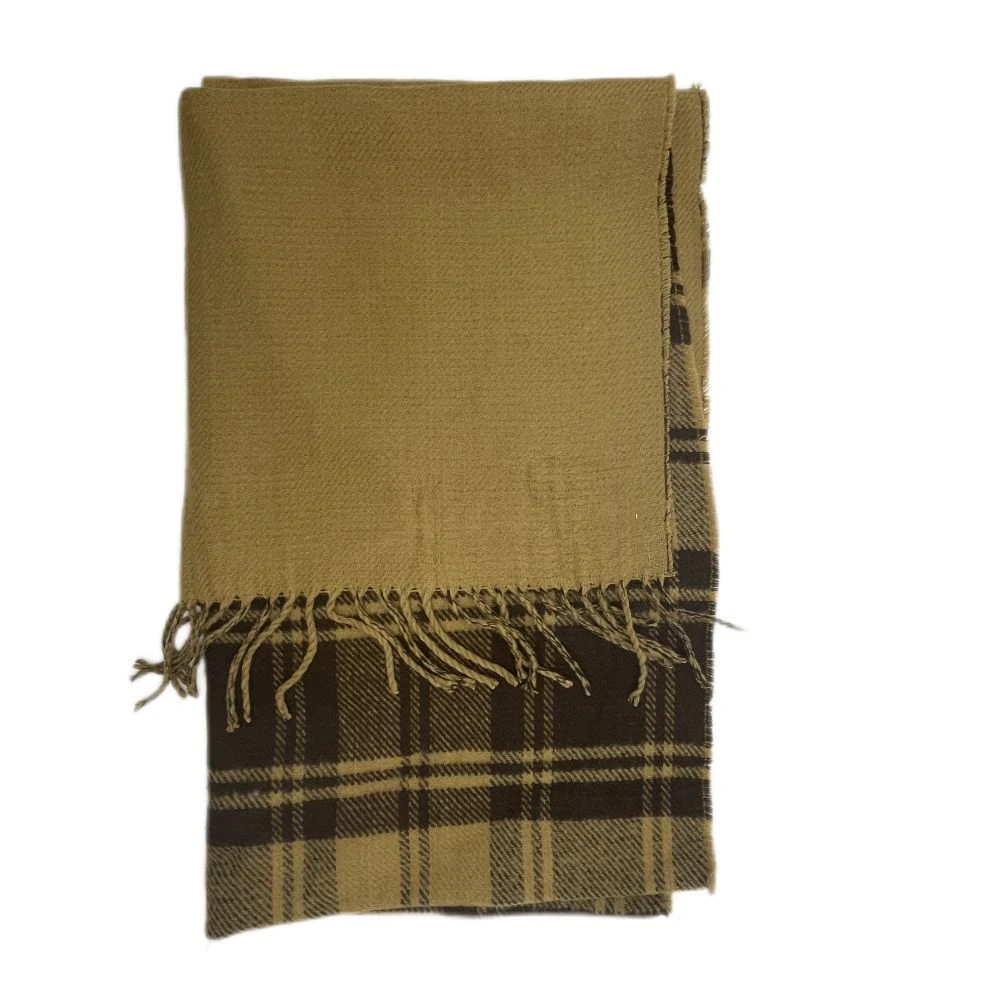 Womens Plain and Checked Reversed Woven Scarf with Fringes