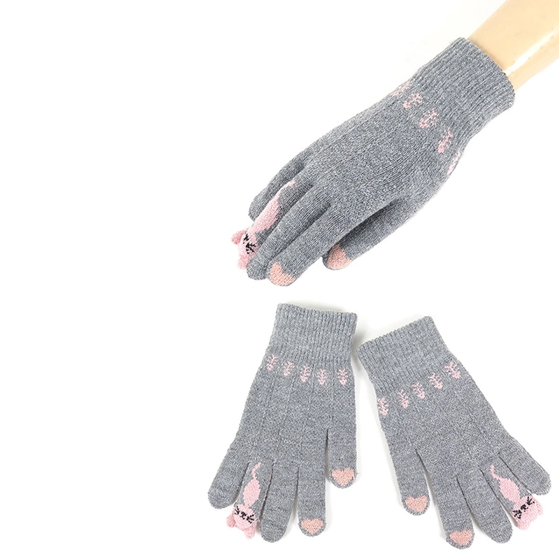 Custom Knitted Gloves for Winter Acrylic Thick Jacquard Women Gloves