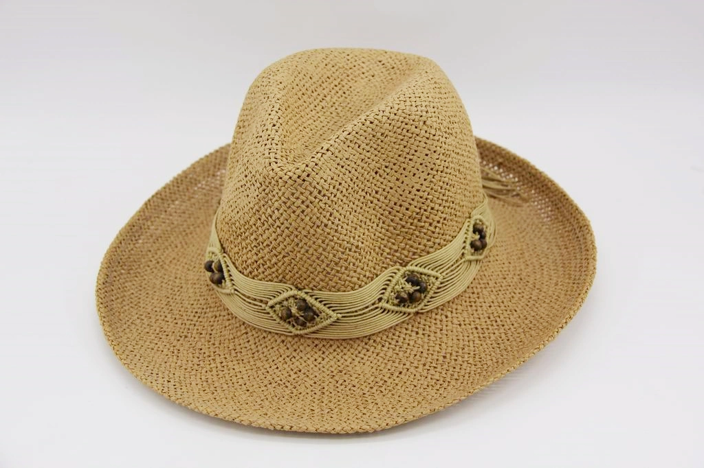 Paper Adult Lady Summer Straw Hat with Knitting Decoration Belt