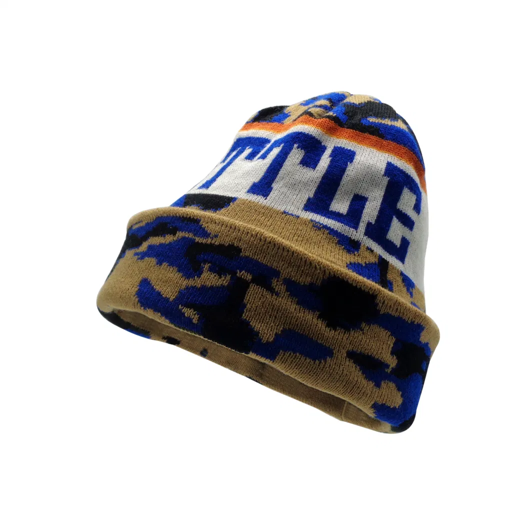 Classic Design Men Knitted Camouflage Jacquard Logo Beanie