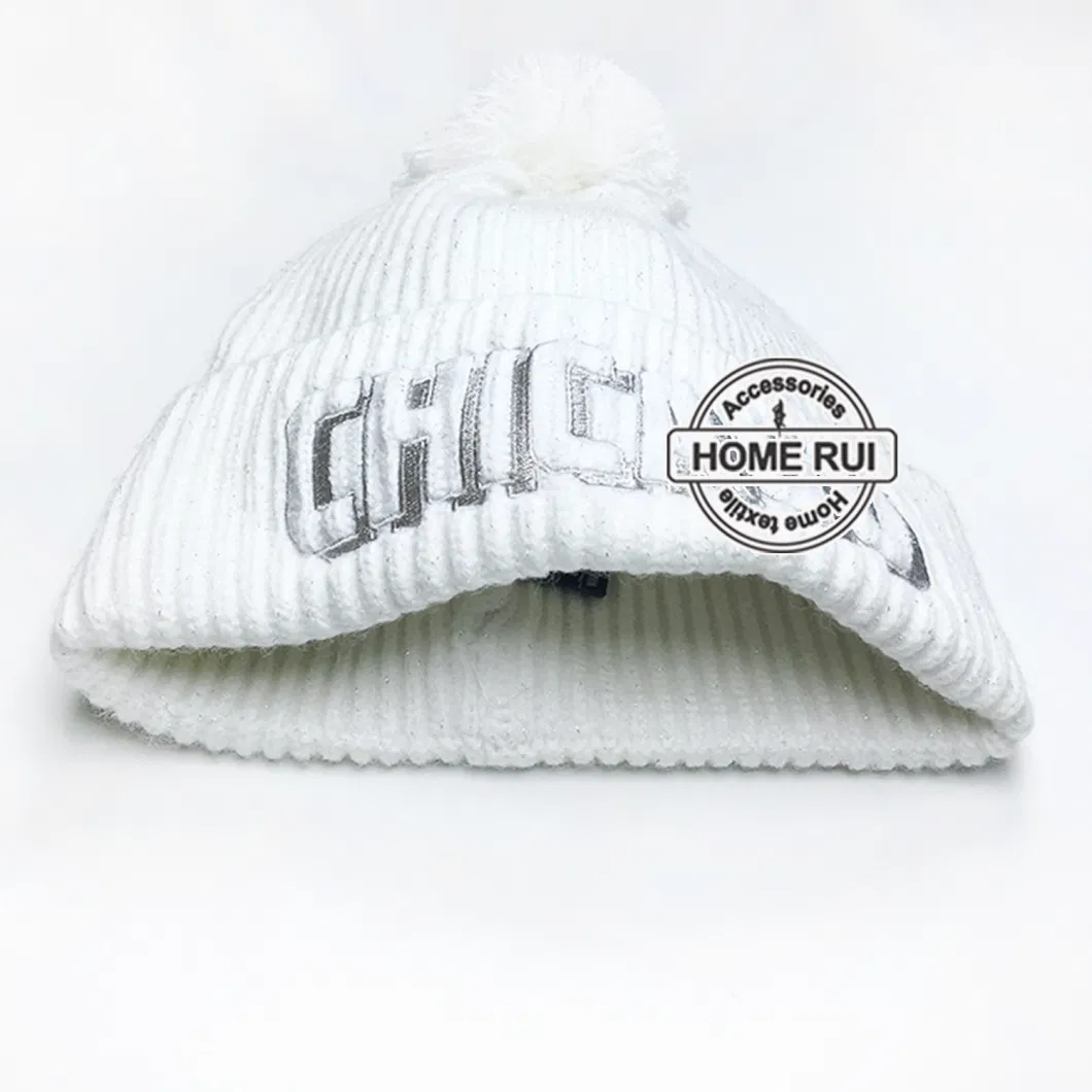 High Quality Custom Logo Women POM POM Hat 3dembroideried Letter Buckle Shinning Yarn Knitted Chunky Knitted Skully Cap Beanie