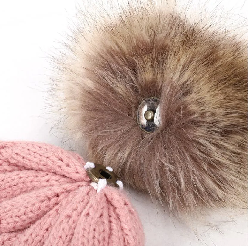 Winter Knit Women Hat Real Raccoon Fur POM POM Womens Girls Warm Fox Knit Beanie Hat