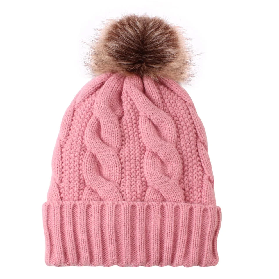 Fashion Girls Ladies Thick POM POM Hat Cable Knit Warm Fleece Lining Beanie Womens Winter Hat