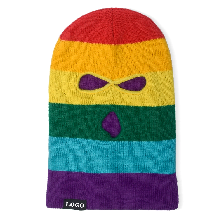 Fashion Colorful Strips Knitted Full Face Cover 3-Hole Ski Balaclava Winter Balaclava