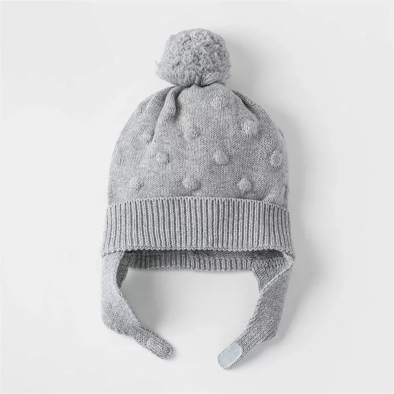 Cute Baby Winter Hat Knitted POM POM Beanie for 0-2 Years Infant Boy Girl Earflap Hat Pink Navy White Gray Available