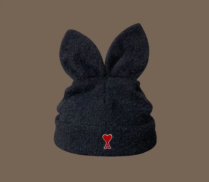 Wholesale Rabbit Ear Wool Hat Soft Fabric Custom Beanie Cap Warm Hat