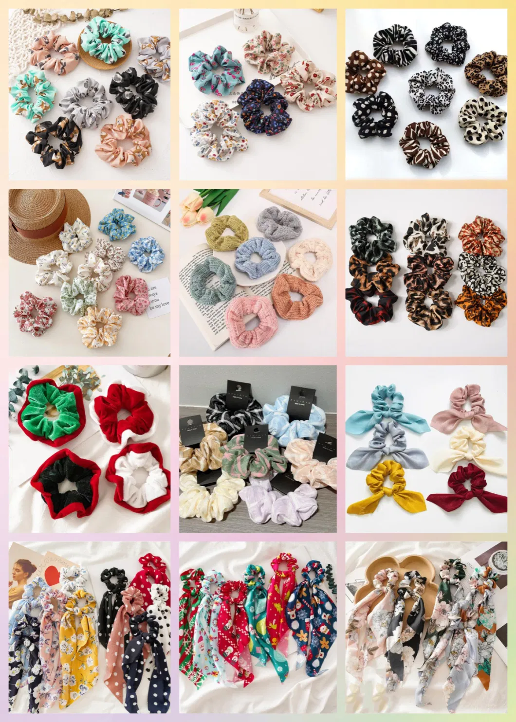 Soft Hair Accessories Women Bow Knot Scarf Scrunchies Elastic Hair Ties