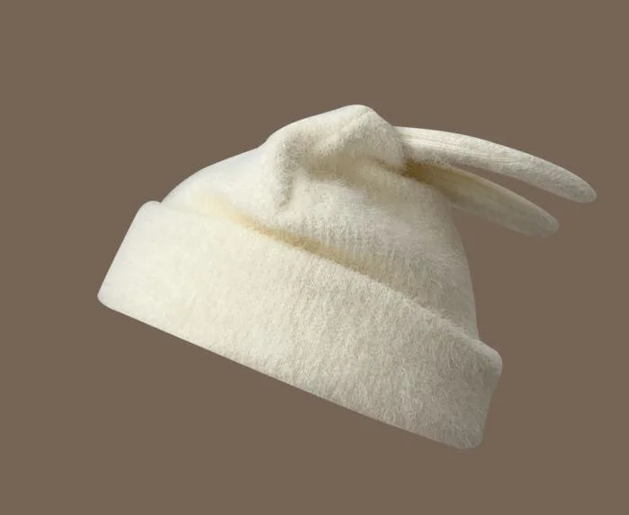 Wholesale Rabbit Ear Wool Hat Soft Fabric Custom Beanie Cap Warm Hat