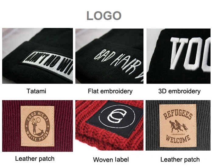 Winter Unisex Embroidery Logo Knit Cuffed Beanie Hat Caps with POM POM