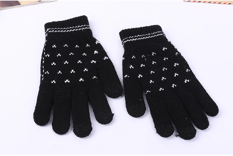 Cashmere Acrylic Touch Screen Pad Smart Phone Winter Knit Magic Gloves Dots Jacquard