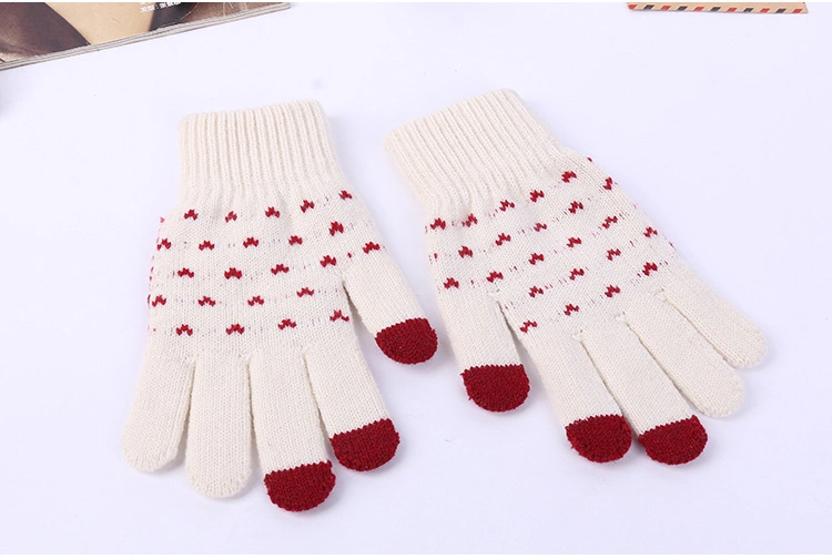 Cashmere Acrylic Touch Screen Pad Smart Phone Winter Knit Magic Gloves Dots Jacquard