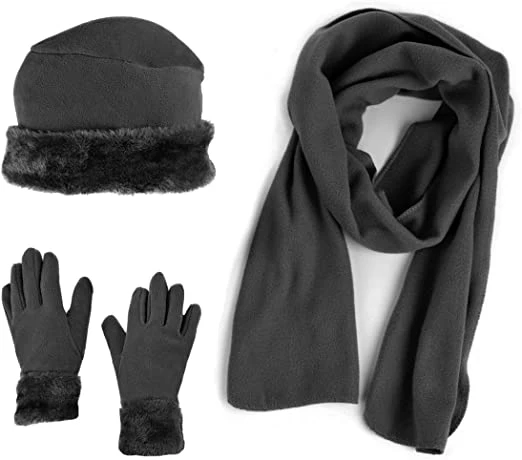 Set Hat and Glove Warm Winter Hats Gloves Dark Grey Scarves for Women