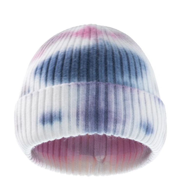 New Design Adults Polyester Custom Logo Tie Dye Knitted Winter Hats Beanies