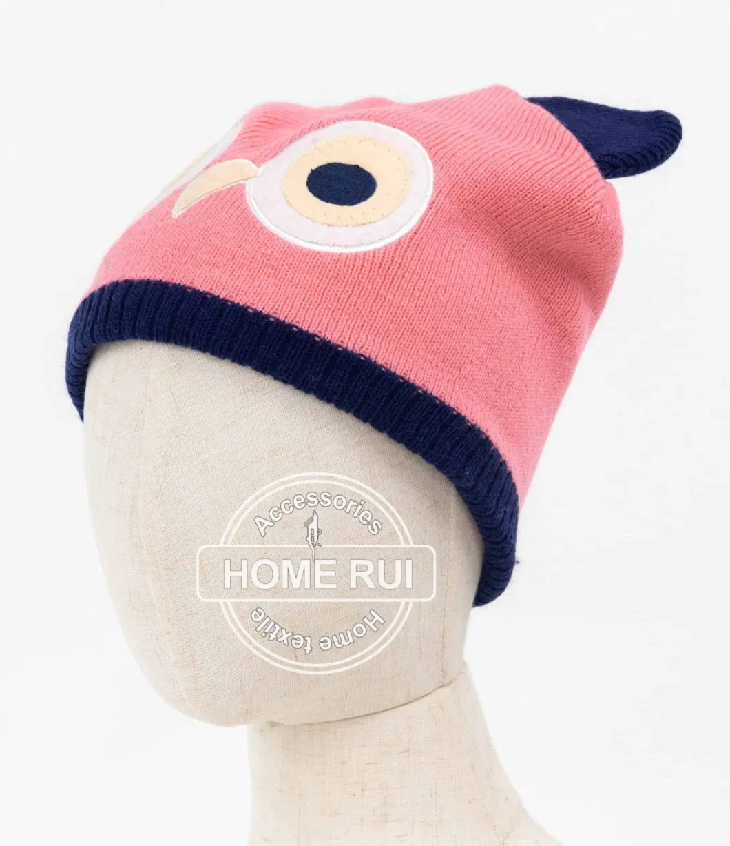 Kids Girl Children Warm Soft Slouchy Pink Solid Plain Knitted Owl Animal Design embroidery Bonnet Casual Beanie Hat