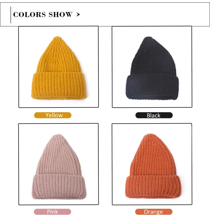 Knitted Acrylic Winter Warm Knit Hats Beanies for Children Colorful Adult Cheap Hat