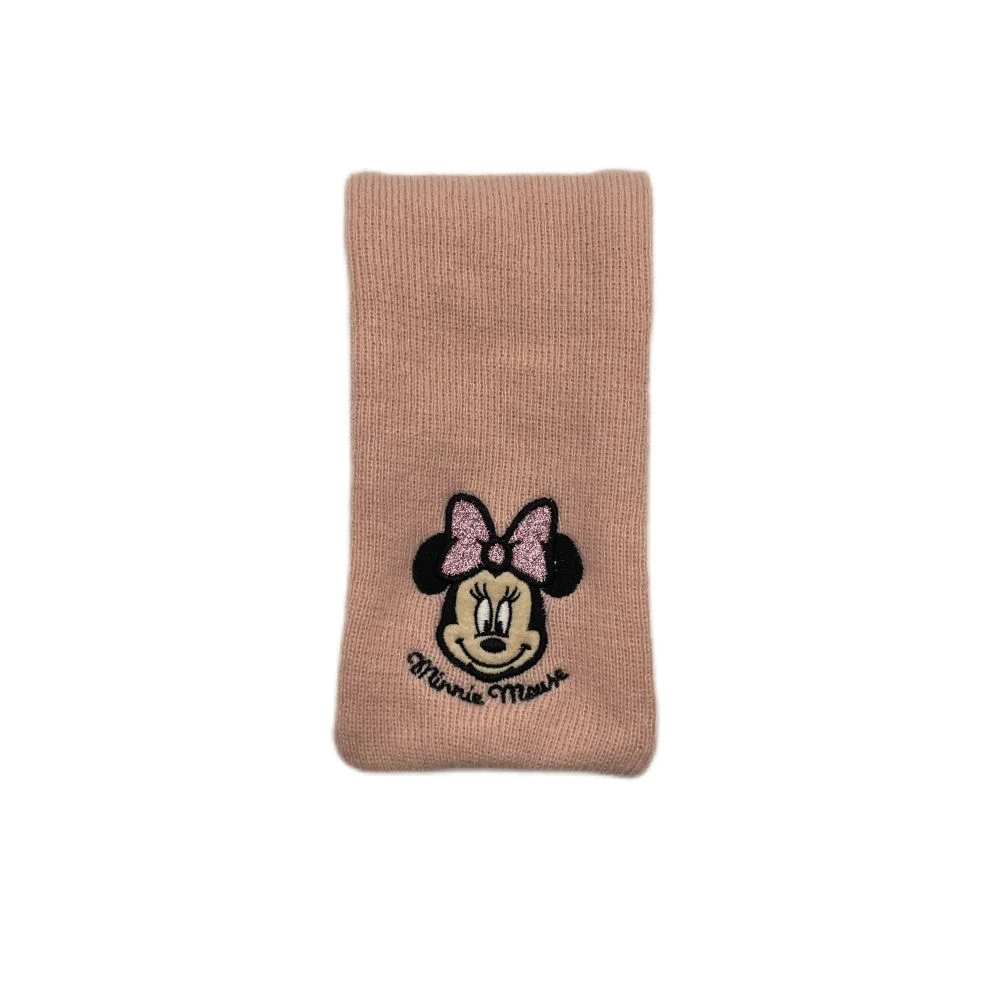 Baby Girls Lovely Knitted Scarf with Polar Fleece Lining and Disney Minnie Mouse Shiny Glitter Applique