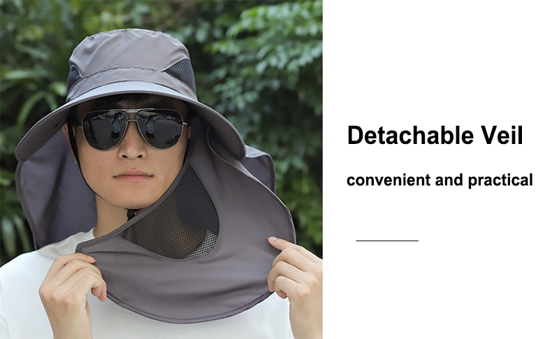 Detachable Veil Outdoor Hiking Travelling Breathable Sun Hats for Men