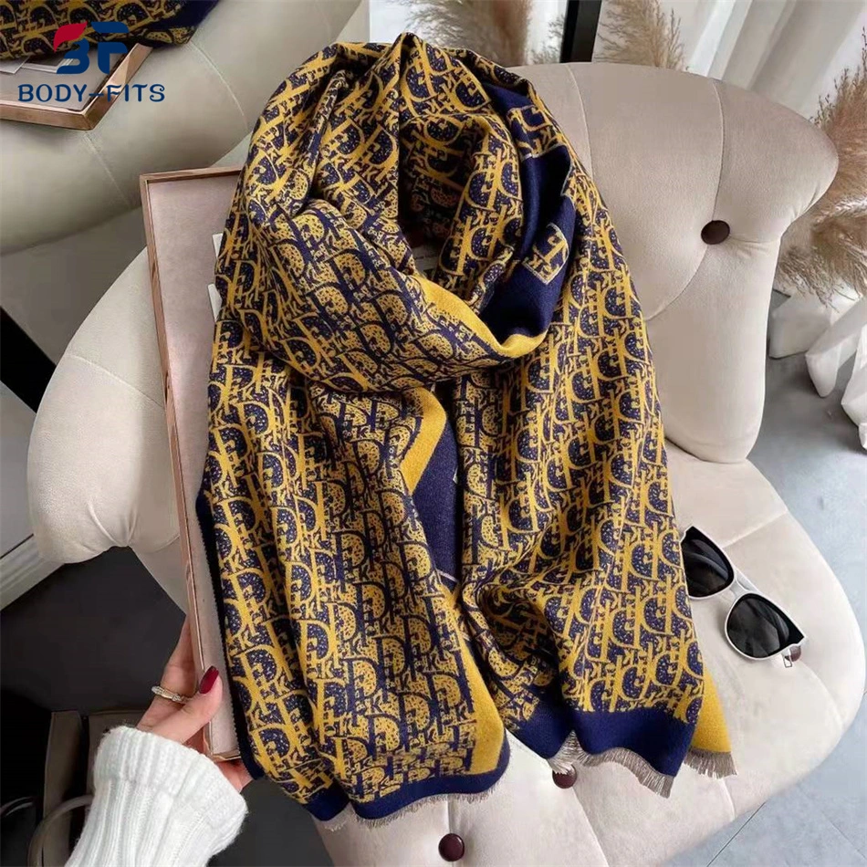 Brand Luxury Dd Print Jacquard Cashmere Warm Thick Shawls Scarfs