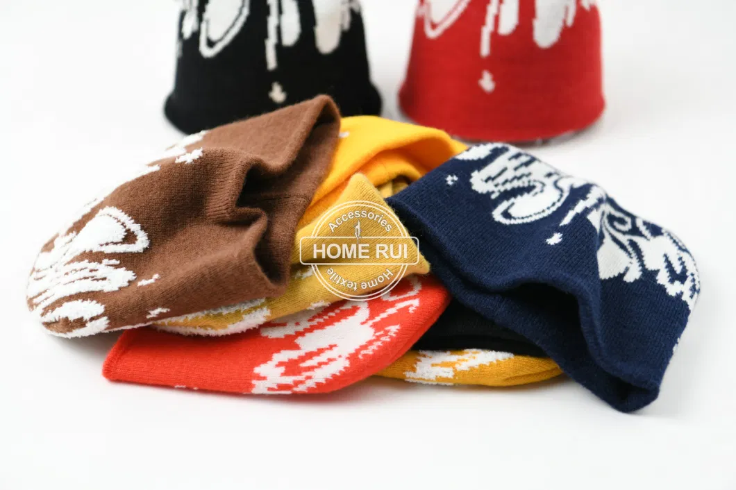 New Arrival Fashion Jacquard Flame Beanie Super Soft Custom Logo Hats Vendor Low MOQ Air Shipping Slouchy Nofold Hat for Women