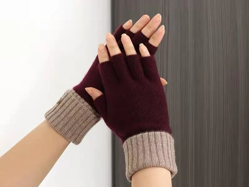 Sustainable Wool Cashmere Knit Fingerless Mitten Gloves