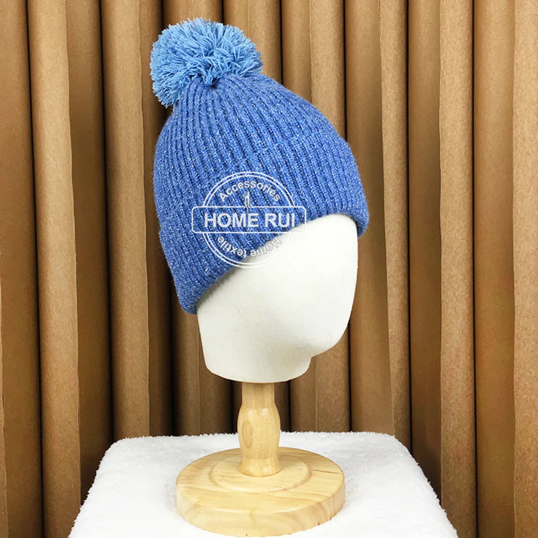 Manufacturers Custom Logo Women Unisex Beanies with POM POM Buckle Yarn Knitted Cuffed Hats Ribbed Chunky Knit Winter Warm Caps