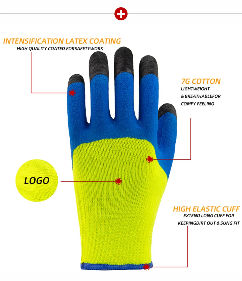 Latex Foam 3/4 Green Blue Coated Terry Liner Thickened Winter Work Gloves