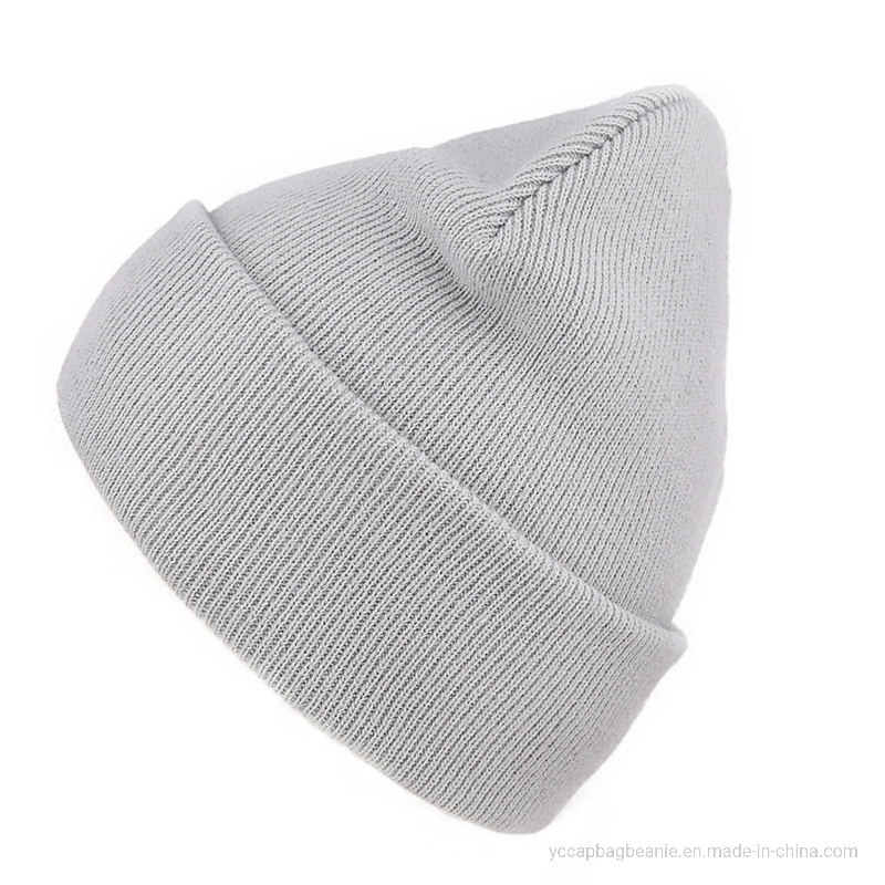 Wholesale Custom Recycle Acrylic Wool Plain Warm Winter Football Knit Hat Beanie
