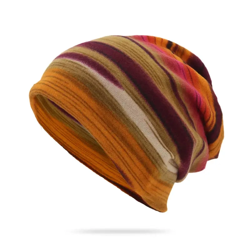 Unisex Multicolored Hats Stripe Knit Beanie Hat for Autumn Winter