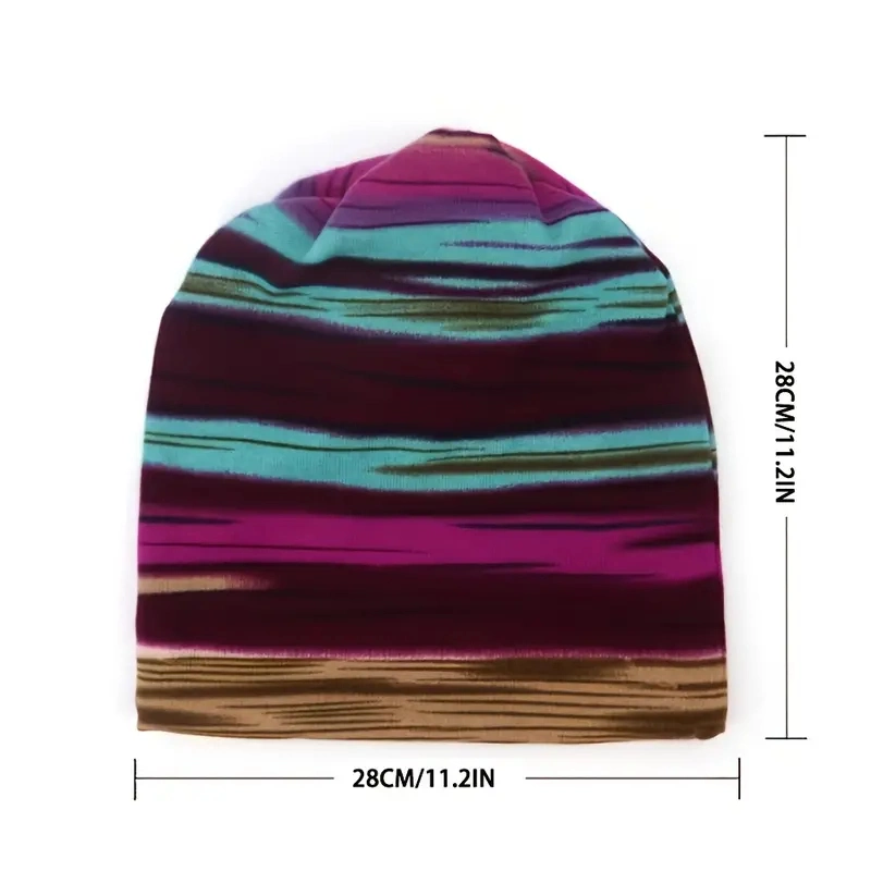 Unisex Multicolored Hats Stripe Knit Beanie Hat for Autumn Winter