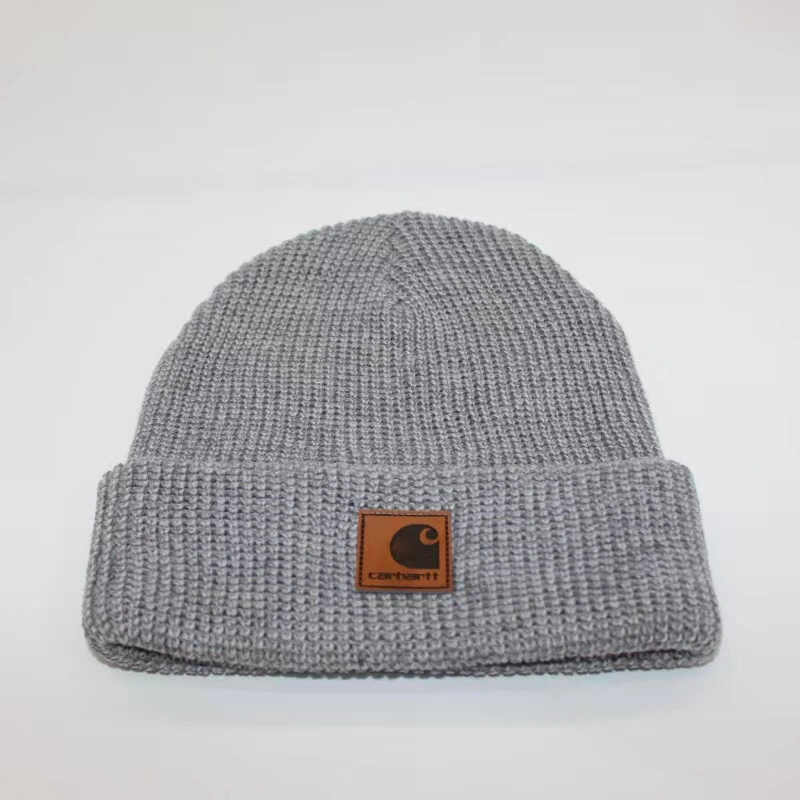 Soft Warn Leather Label Knit Cuffed Solid Beanie Hat