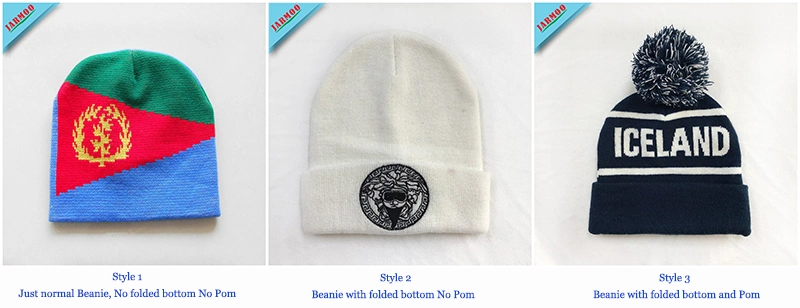 OEM Embroidery Logo 100% Acrylic POM POM Knitted Beanie Hat