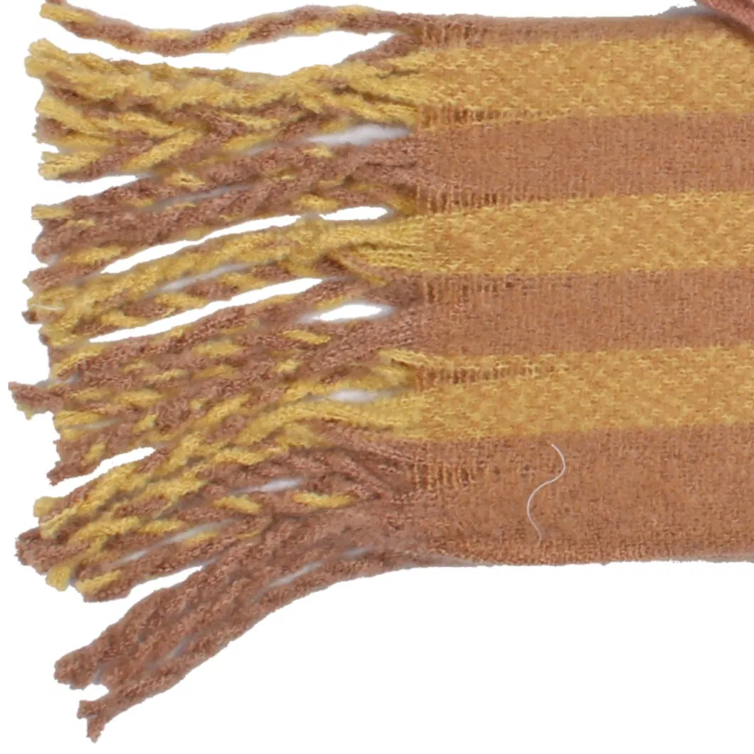 Custom Made Designer Lady Accessories Acrylic Cashmere Stripes Brushed Thick Scarf with Long Tassle