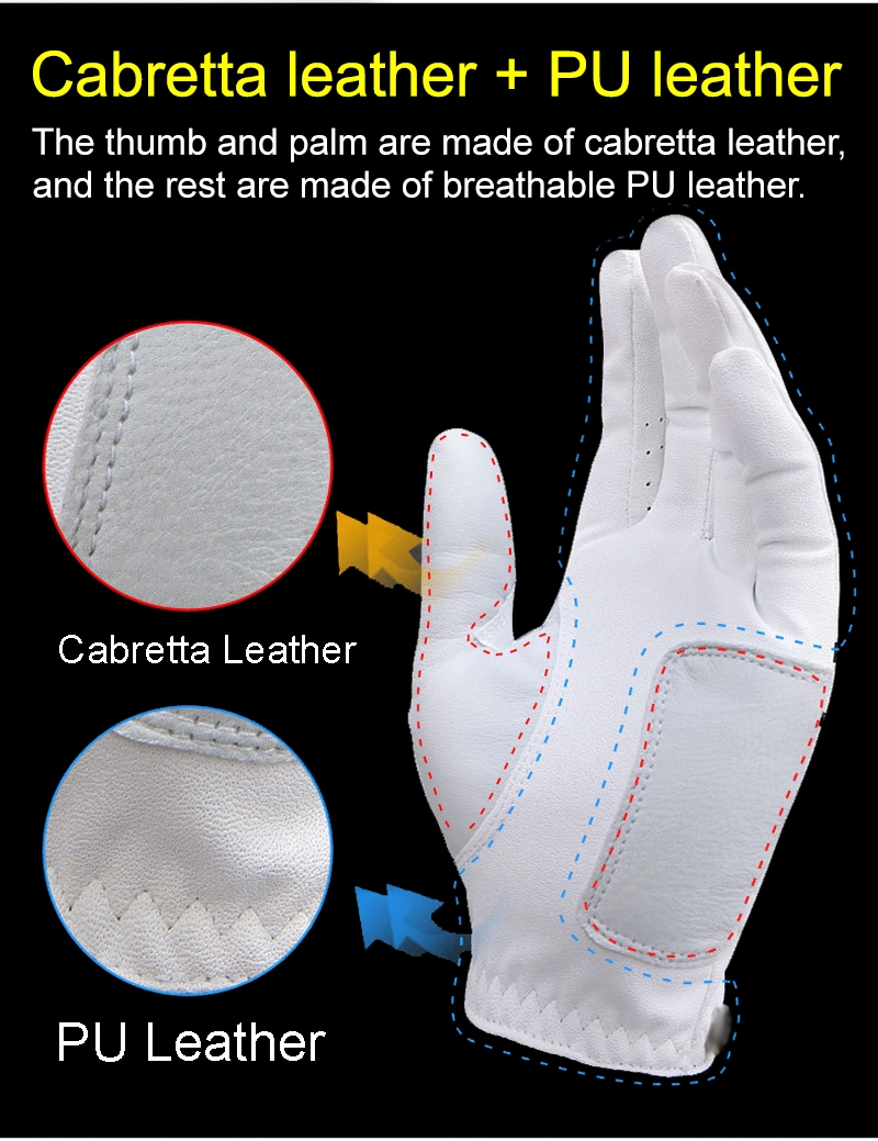 One Size Winter Kids Blank Logo Mens Golf Sun Gloves Premium Cabretta Leather Custom for Women