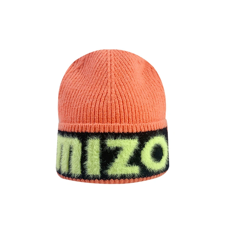 2023 Customize Logo Double Thick Layer 100%Acrylic Cuffed Knit Beanie Slouchy Mohair Beanie