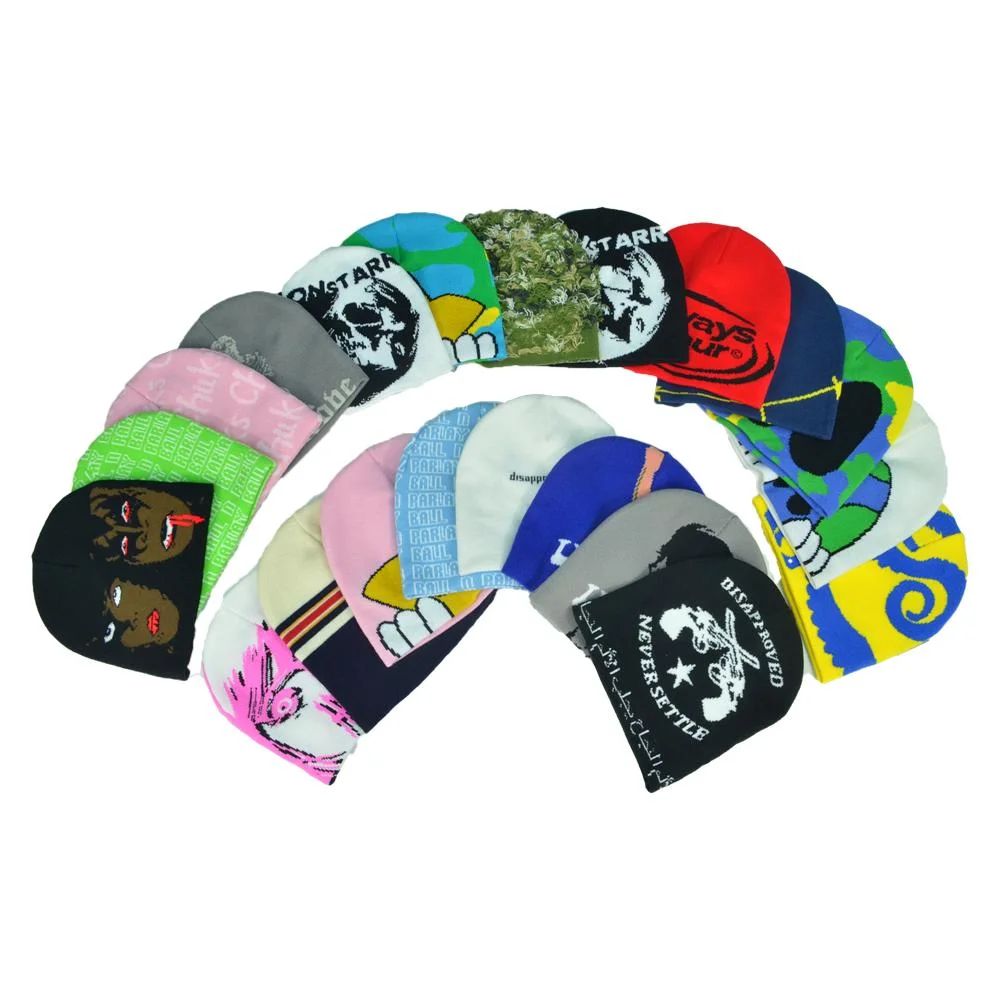 OEM Fashion 100% Acrylic All Over Jacquard Beanie with Custom Embroidery Logo Knitted Warm Winter Hats