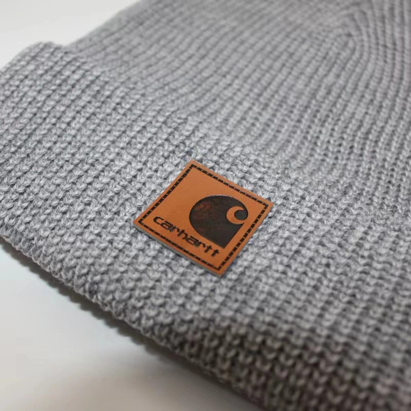 Soft Warn Leather Label Knit Cuffed Solid Beanie Hat