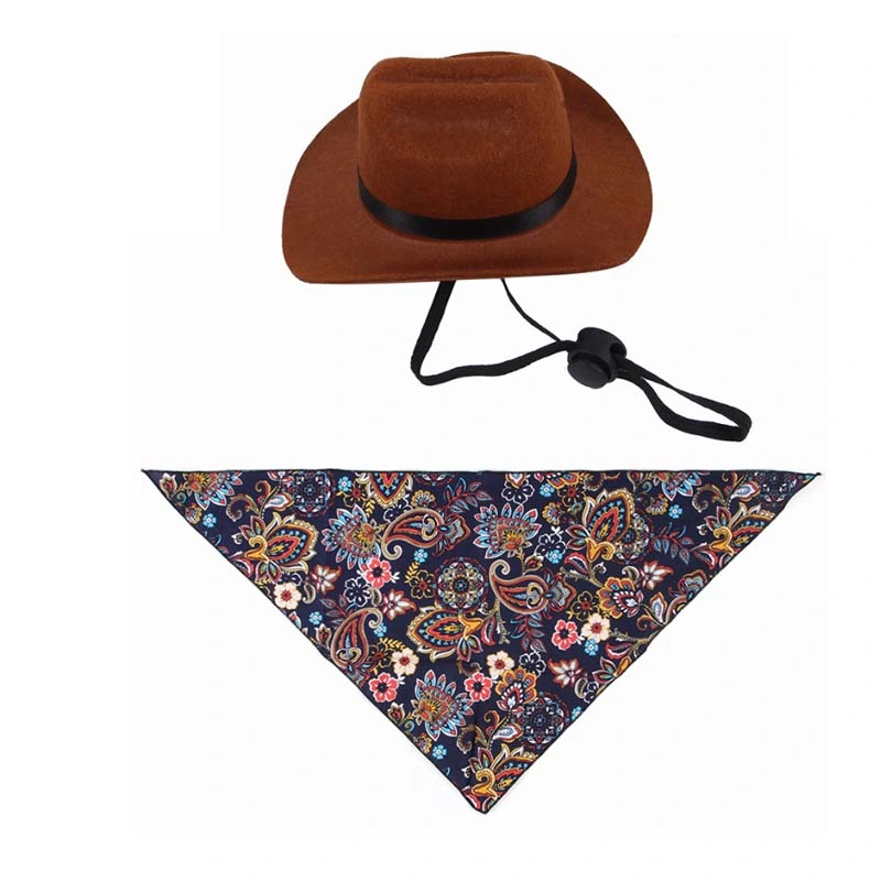 Pet Hat Cosplay Pet Accessories Dog Western Cowboy Hat with Pet Triangle Scarf