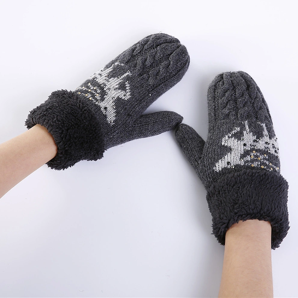 Winter Season Christmas Antler Flap Split Finger Knit Gloves Touch Screen Warm Touch Screen Gloves