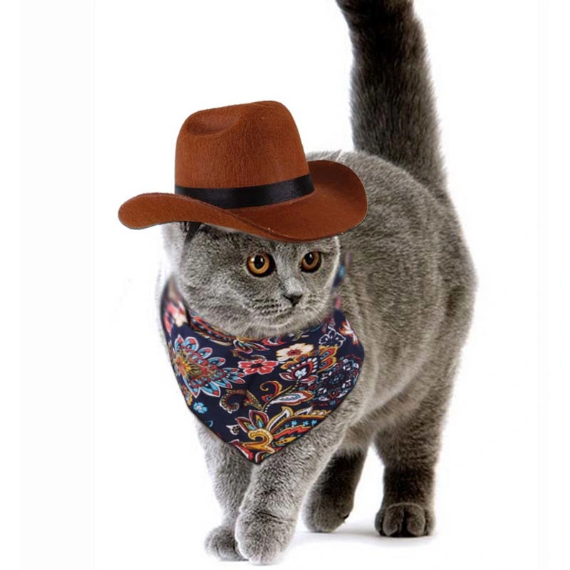 Pet Hat Cosplay Pet Accessories Dog Western Cowboy Hat with Pet Triangle Scarf