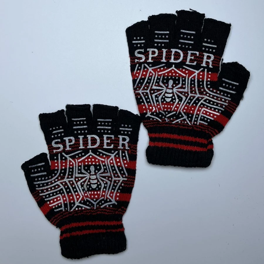 Fingerless Spider Print Anti Slip Half Finger Winter Magic Gloves Knit Cheap Factory Wholesale