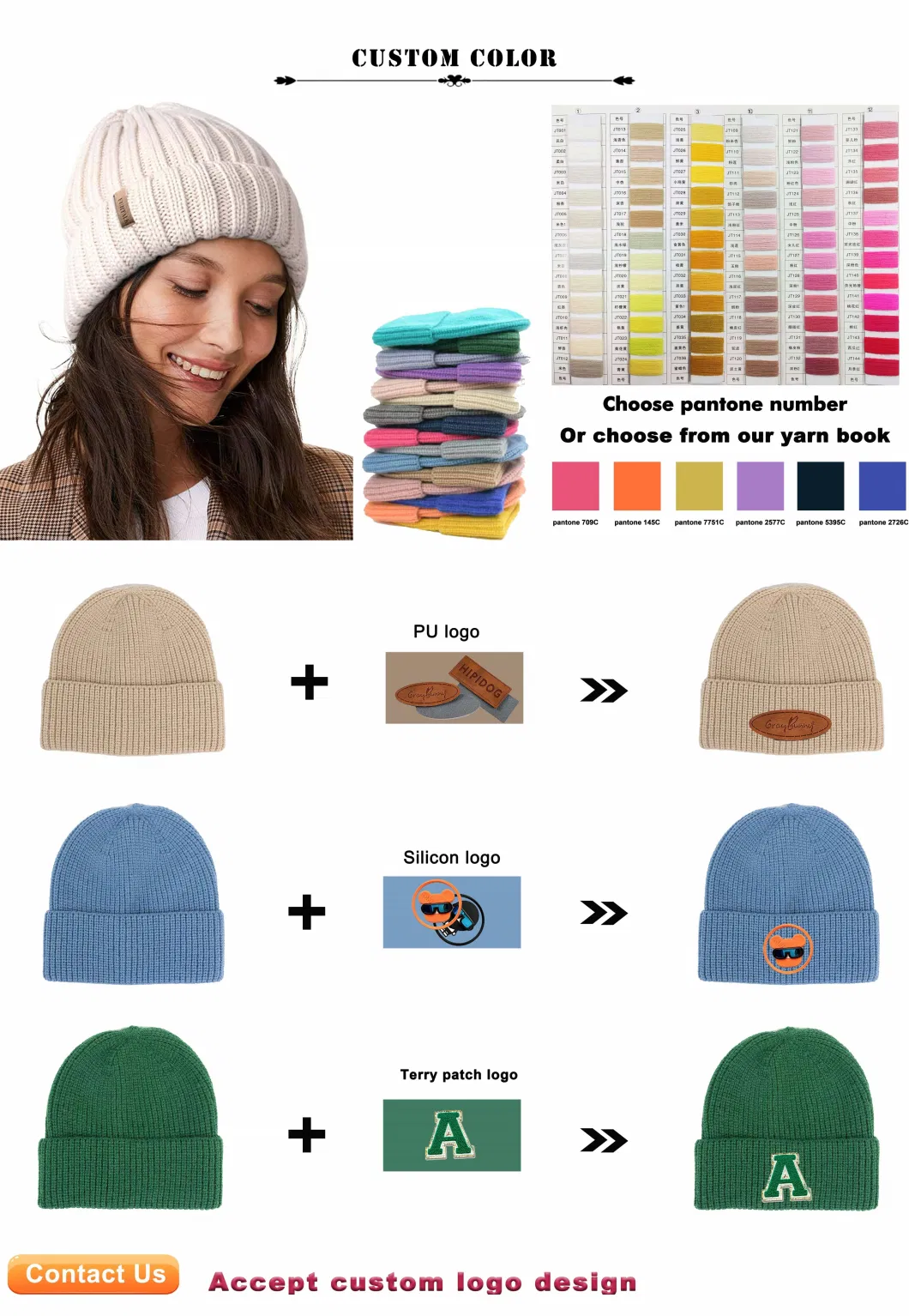 2023 Designer Cozy Thermal Chunky Soft Fisherman All Over Print Custom Logo Knit Beanie Hats and Mittens