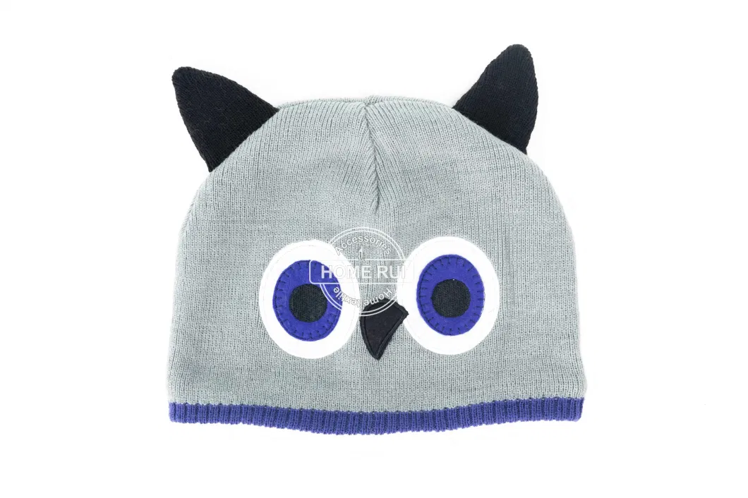 Toddler Baby Children Winter Outdoor Cool Cute Owl Face Embroidery Eyes Animal Shape Casual Bonnet Cap Hat Beanie