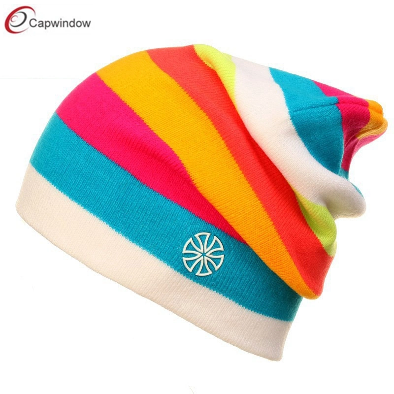 Outdoor Hat Woman Winter Ski Skating Hat Casual Stripe Knit Hat Caps