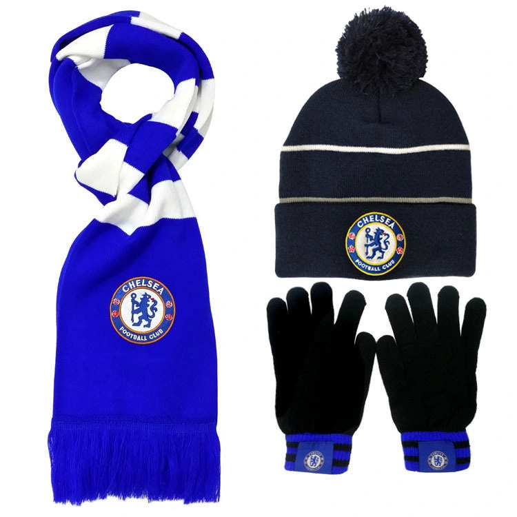 China Factory OEM Custom Design Jacquard Embroidery Winter Knitted Beanie Hat Scarf Gloves Set