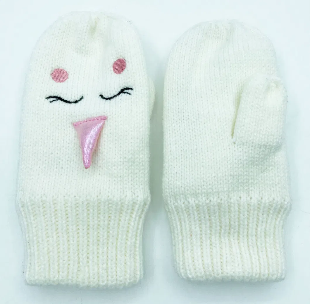 White acrylic Knit Robot Unicorn Pattern Kids Gloves Mitten