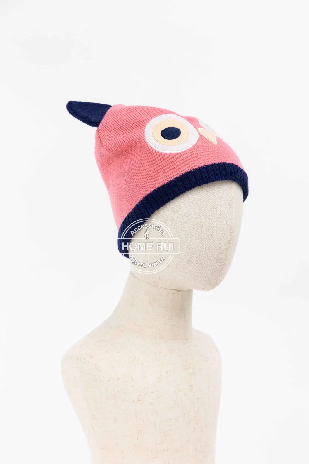 Kids Girl Children Warm Soft Slouchy Pink Solid Plain Knitted Owl Animal Design embroidery Bonnet Casual Beanie Hat